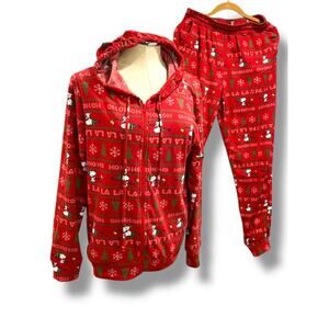 Size Large Peanuts Womens PJ Pajama Set Hoodie Jogger Pants Snoopy Holiday